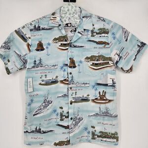 Vintage Kalaheo Shirt Mens‎ Large Hawaiian Button Up USS Oklahoma Ship USA